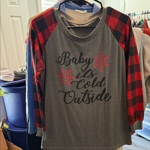 Amazon Gray and Red Plaid Sleeve Women's Tee